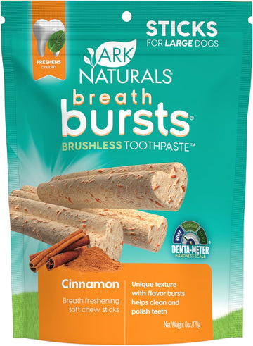 Ark Naturals Breath Bursts Brushless Toothpaste, Dog Dental Sticks For Large Breeds, Unique Texture Helps Clean Teeth & Freshen Breath, Cinnamon, 6 Oz, 1 Pack