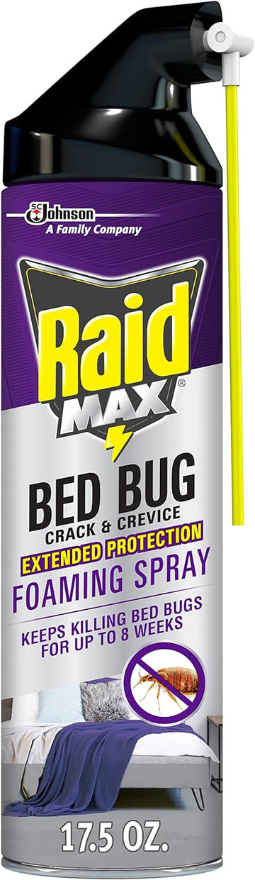 Raid Max Bed Bug Crack & Crevice Extended Protection Foaming Spray, Kills Bed Bugs For Up To 8 Weeks On Laminated Woods And Surfaces, 17.5 Oz