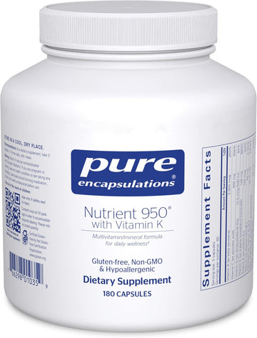 Pure Encapsulations Nutrient 950 with Vitamin K 180's - Multivitamin & Mineral Supplement - Bone & Arterial Support* - Optimal Absorption - Gluten Free & Non-GMO - 180 Capsules