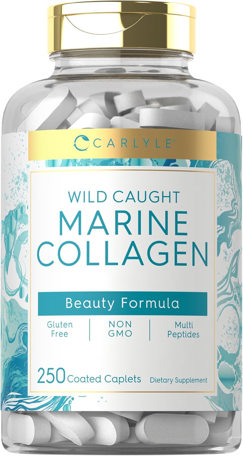 Carlyle Marine Collagen Pills | 250 Caplets | Wild Caught Collagen Peptides | with Hyaluronic Acid | Non-GMO, Gluten Free