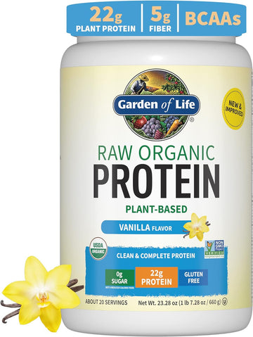 Garden of Life Organic Vegan Vanilla Protein Powder 22g Complete Plant Based Raw Protein & BCAAs Plus Probiotics & Digestive Enzymes for Easy Digestion – Non-GMO, Gluten-Free, Lactose Free 1.5