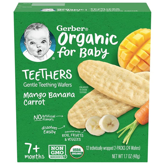 Gerber Organic Teethers Gentle Teething Wafers, Mango Banana Carrot (1 Count (Pack of 4))