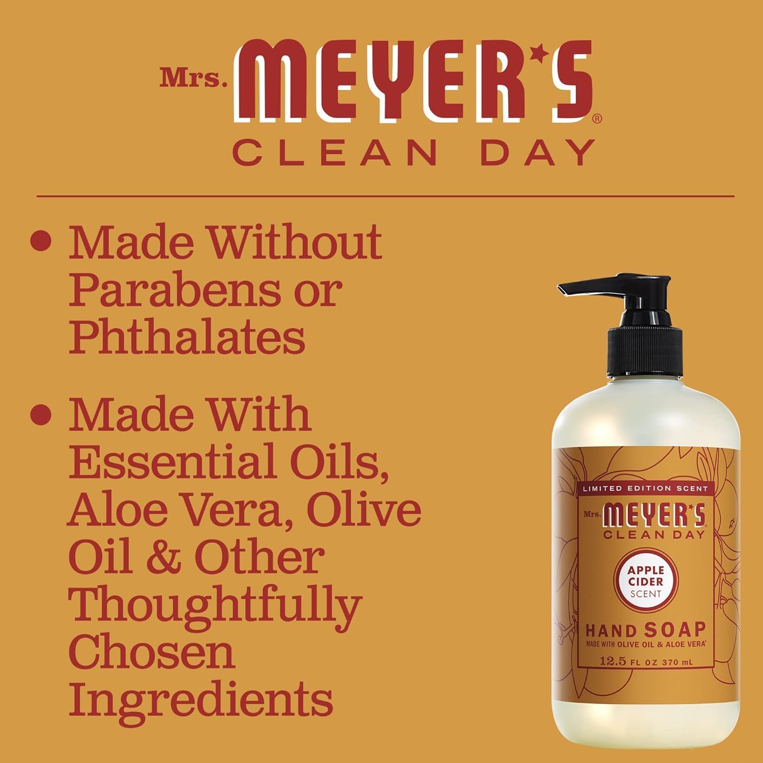 MRS. MEYER'S CLEAN DAY Hand Soap, Made with Essential Oils, Apple Cider, 12.5 Fl Oz (Pack of 3) : Health & Household