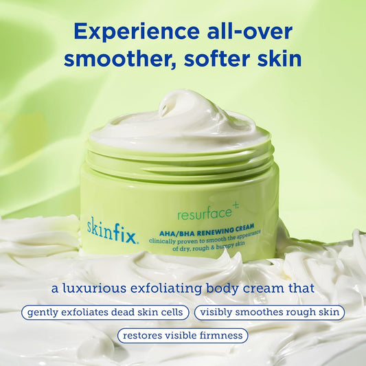 Skinfix Resurface+ Aha/Bha Renewing Cream: Exfoliating Body Cream That Visibly Smooths Rough, Bumpy & Crepey Skin While Moisturizing With Shea Butter, Jojoba Oil & Glycerin, 10 Fl Oz