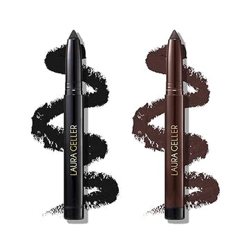 Laura Geller New York Kajal Longwear Kohl Eyeliner Pencil Duo – Deep Black & Smoky Taupe, Blendable Liner with Sharpener
