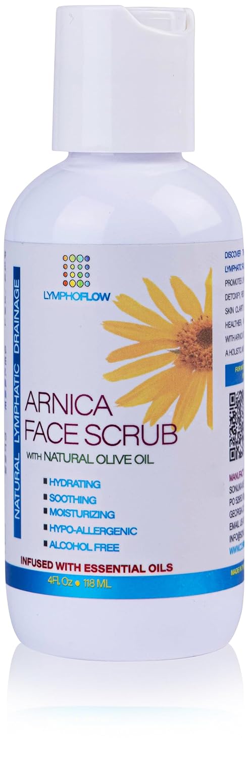 Arnica Facial Scrub, Exfoliating Face Wash For Natural Lymphatic Drainage, Face Cleanser With Soothing Arnica Montana, Exfoliator For Sensitive Skin, Acne, Blackheads, Lymph Health, 4 Oz