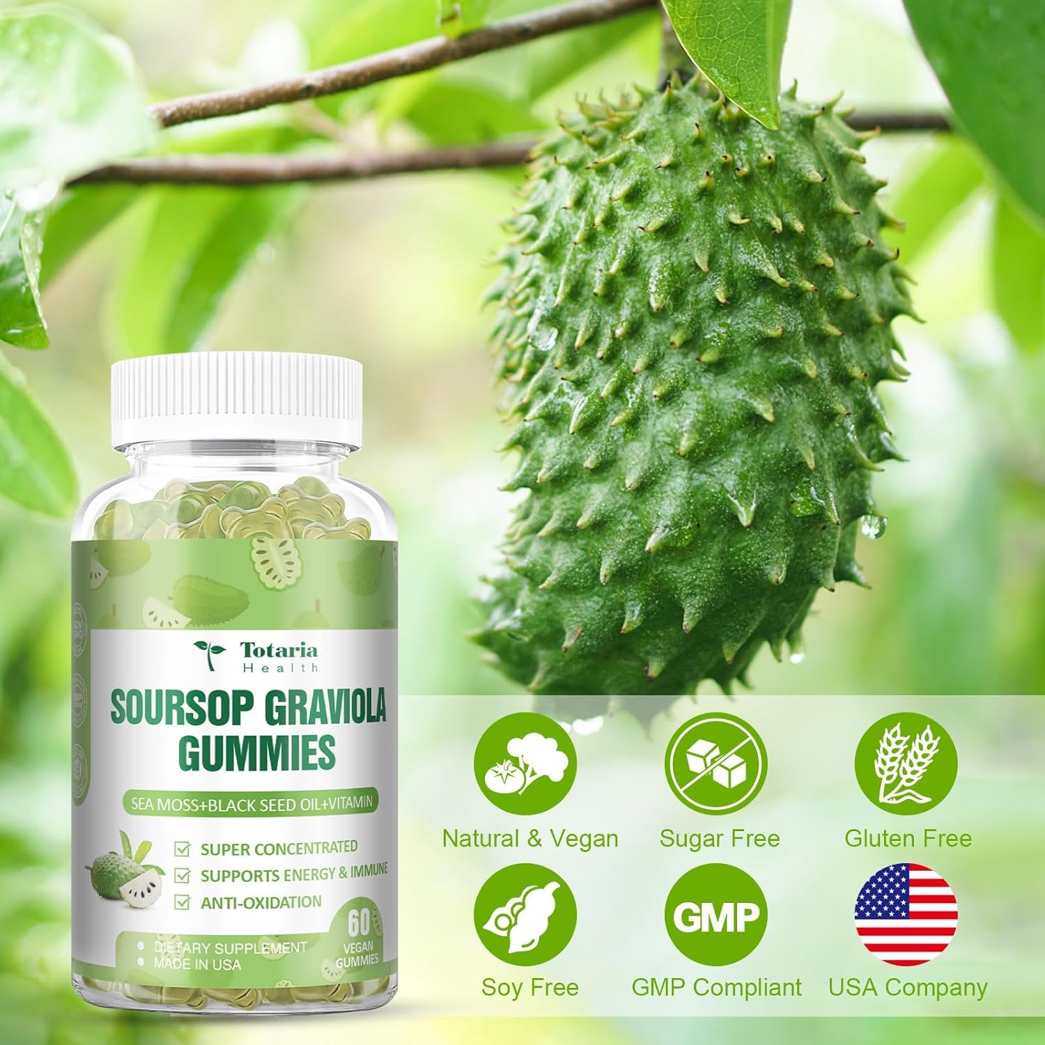 Totaria Sugar Free Soursop Oil Graviola Sea Moss Gummies - Support Digestive Sleep Skin Health, Immunity & Antioxidant - Guanabana Fruit With Sea Moss, 150Mg Black Seed Oil Organic Non-Gmo Vegan : Health & Household