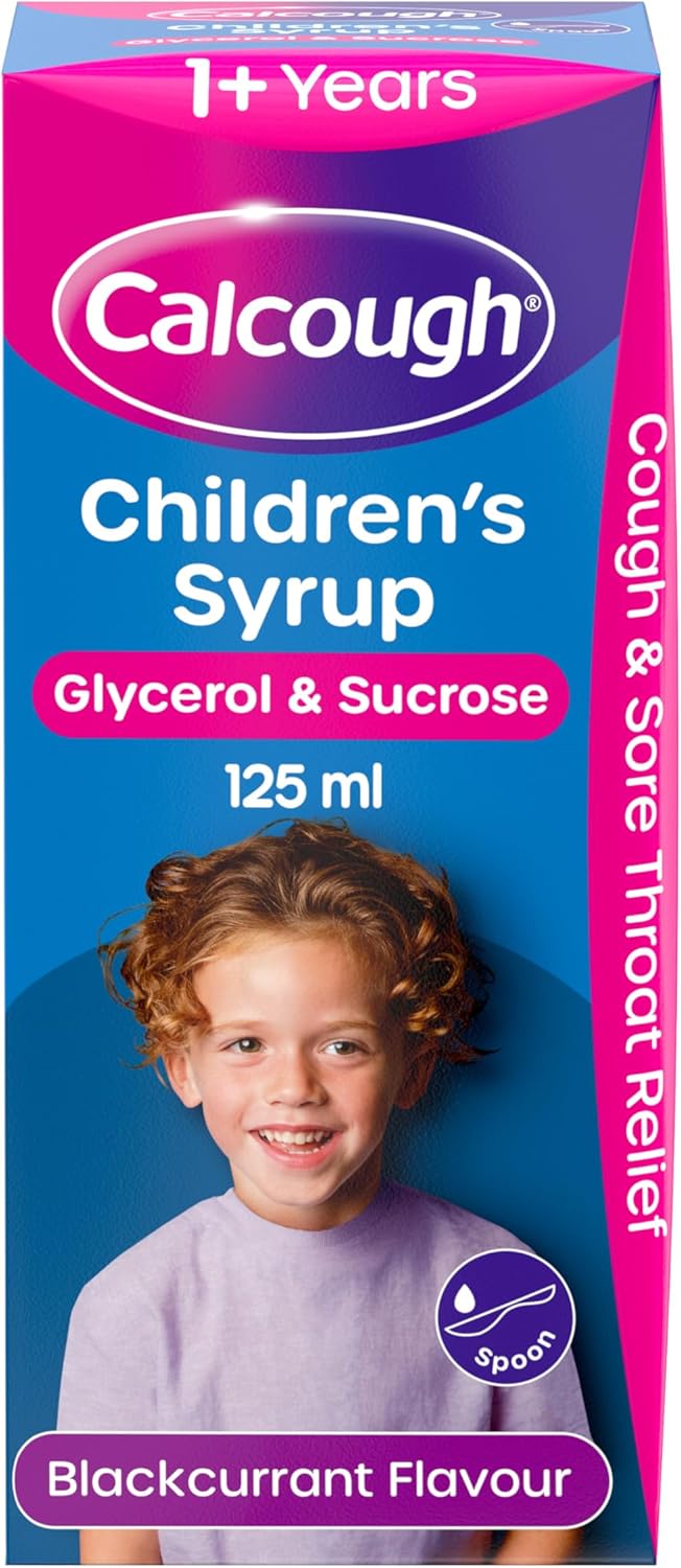 Calcough Children'S Syrup, Cough & Sore Throat Relief For 1+ Year, Blackcurrant Flavour, 125Ml