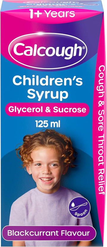 Calcough Children'S Syrup, Cough & Sore Throat Relief For 1+ Year, Blackcurrant Flavour, 125Ml