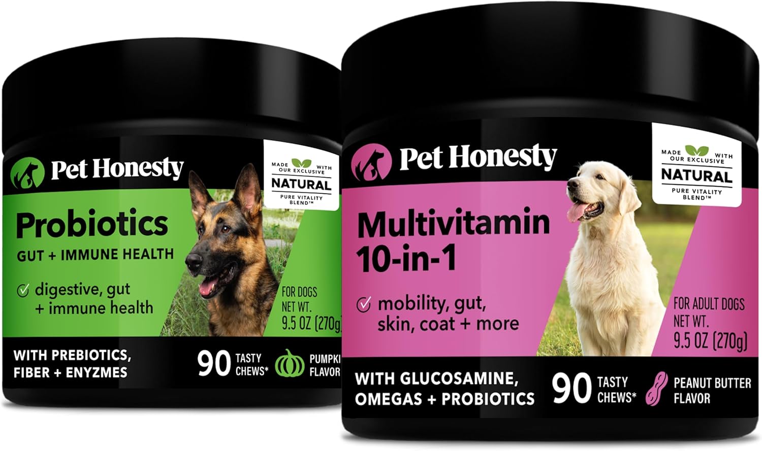 Pethonesty Digestive Probiotics For Dogs + 10 In 1 Multivitamin Soft Chew Supplement Bundle - Dog Vitamins - Probiotics, Pumpkin, Digestive Enzyme For Dogs, Dog Vitamins For Overall Health