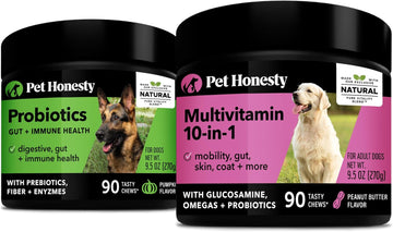 Pethonesty Digestive Probiotics For Dogs + 10 In 1 Multivitamin Soft Chew Supplement Bundle - Dog Vitamins - Probiotics, Pumpkin, Digestive Enzyme For Dogs, Dog Vitamins For Overall Health