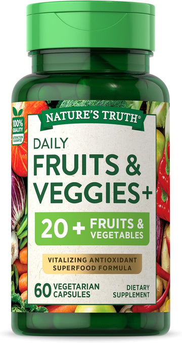 Super Fruits And Veggies | 60 Vegetarian Capsules | Vitalizing Antioxidant Superfood Formula | Non-Gmo & Gluten Free Supplement | By Nature'S Truth