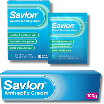 Savlon Wound Cleansing Wipes And Savlon Cream Bundle - First Aid For Minor Cuts & Wounds, Helps Prevent Infection