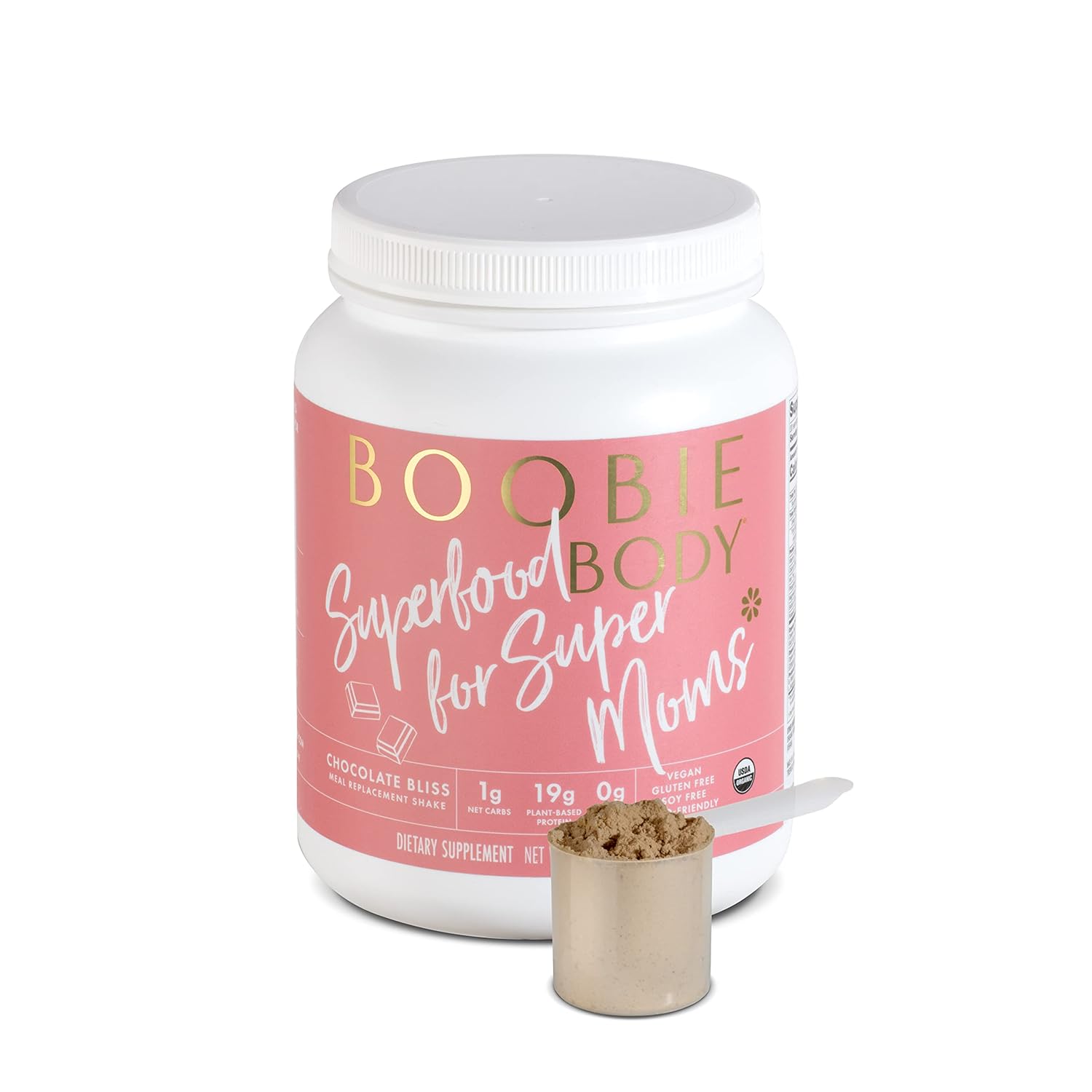 Boobie Body Superfood Protein Meal Replacement Shake, Chocolate Bliss Flavor | 19G Protein | Safe For Pregnancy, Lactation, & Motherhood | Organic, Vegan, Zero Sugar, 1 Tub (23.3 Oz.)