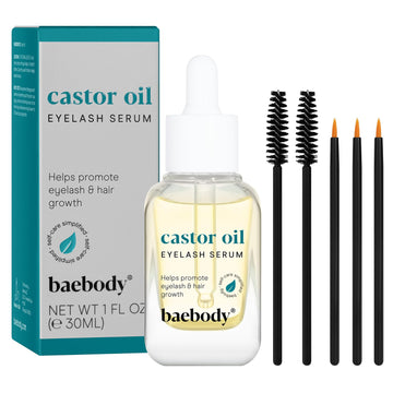 Baebody Vegan Castor Oil For Lash And Brow Growth Serum, With Applicator Kit - Beauty Gifts For Women, 1 Oz