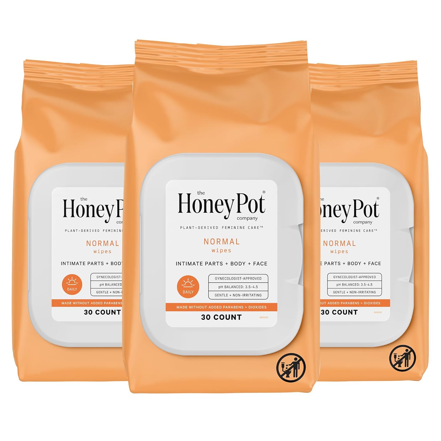 The Honey Pot Company - Feminine Wipes - Daily Ph Balancing, Fragrance & Sulfate Free Wipes For Intimate Parts, Body, Or Face - Feminine Products - Normal 30 Ct (Pack 3)