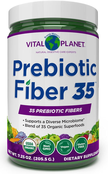 Vital Planet - Fiber 35 Powder Diverse Fiber Supplement For Dietary Support And Occasional Constipation With 35 Prebiotic Fibers And 35 Organic Superfoods To Maintain Bowel Regularity, 6.77 Oz