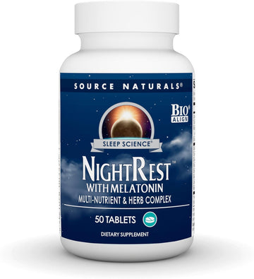 Source Naturals Sleep Science NightRest with Melatonin, Multi-Nutrient & Herb Complex* - 50 Tablets