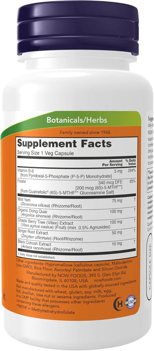 NOW Supplements, Female Balance™ with Wild Yam, Vitex, Dong Quai, GLA, Vitamin B-6 and Folate, 90 Capsules