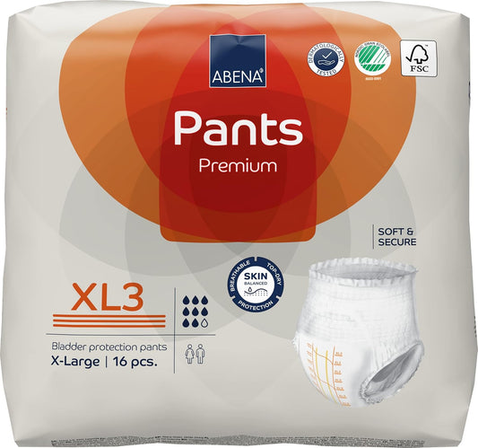 Abena Pants Premium Pull-Up Incontinence Pants, Eco-Labelled Incontinence Pants for Men & Women, Discreet, Protective, Breathable, Comfortable - XL 3, 130-170cm Waist, 2600ml Absorbency, 16PK