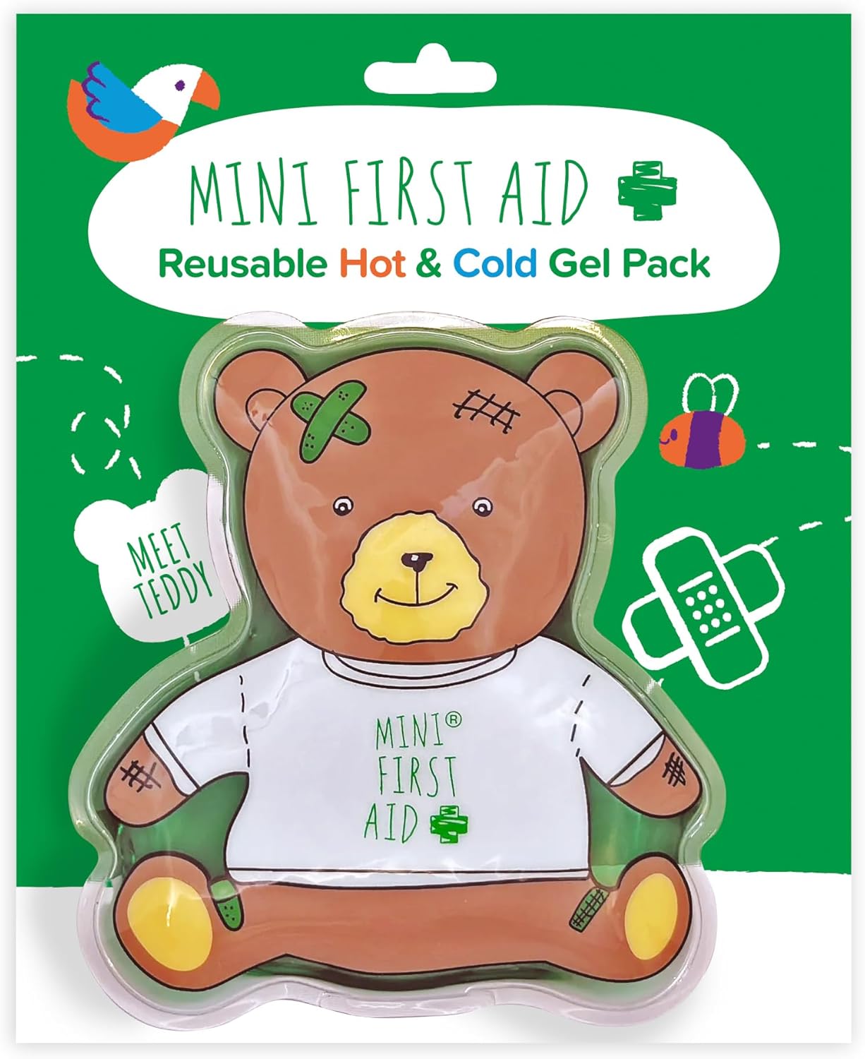Mini First Aid Hot/Cold Reusable Gel Pack – For Bumps, Bruises, & Pain Relief – Flexible Compress For Heat Or Cool Therapy – Cute Teddy Bear Design – Ideal For Kids