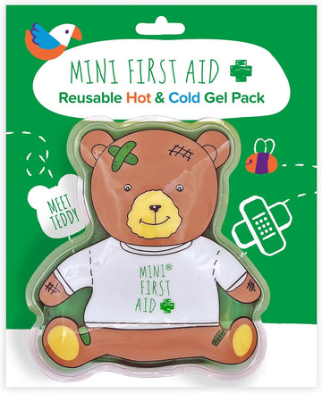 Mini First Aid Hot/Cold Reusable Gel Pack – For Bumps, Bruises, & Pain Relief – Flexible Compress For Heat Or Cool Therapy – Cute Teddy Bear Design – Ideal For Kids