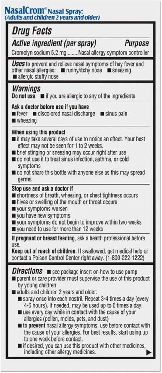 Nasalcrom Nasal Spray Allergy Symptom Controller | 200 Sprays | .88 Fl Oz (2 Pack)