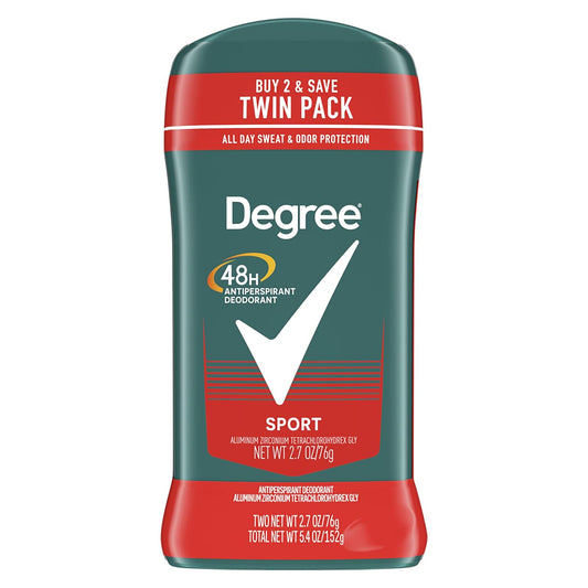 Degree Men Original Antiperspirant Deodorant For Men, Pack Of 2, 48-Hour Sweat And Odor Protection, Sport 2.7 Oz