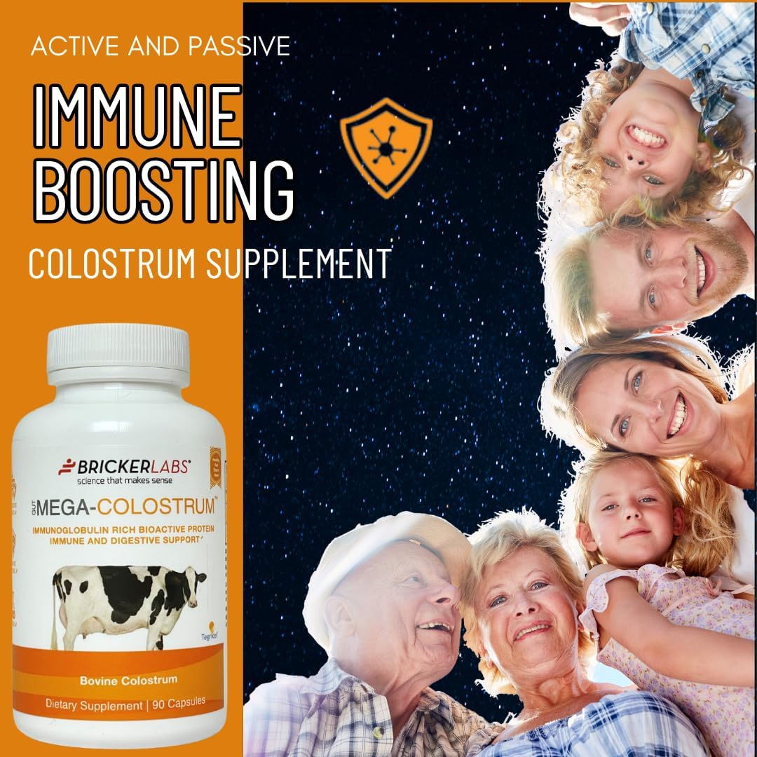 Bricker Labs Mega-Colostrum Supplement 40% IgG Immunoglobulin Pure Colostrum 1000mg Bovine Colostrum Immune and Digestive Supplement 90 Capsules 45 Servings : Health & Household