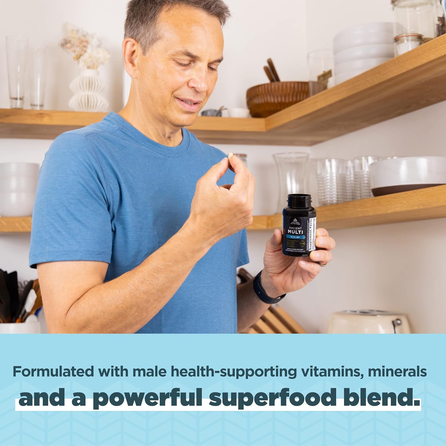 Multivitamin for Men by Ancient Nutrition, Ancient Multi Men's 40+ Once Daily Vitamin Supplement 30 Ct, Vitamin A, Vitamin B and Vitamin K2, Supports Immune System, Paleo and Keto Friendly : Health & Household