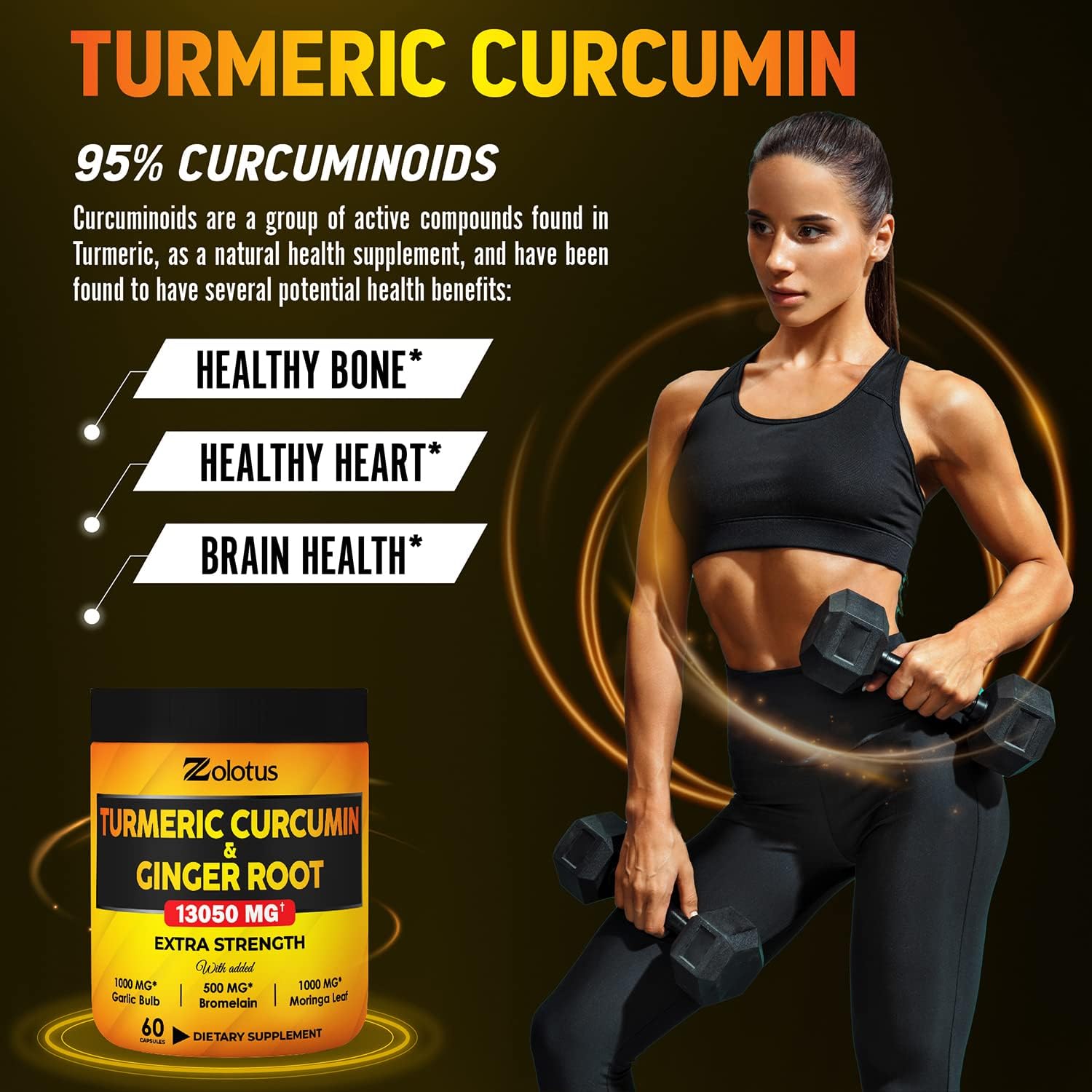 6 in 1 Turmeric Curcumin + Ginger Capsules, 95% Curcuminoids, Equivalent to 13050mg, with Ginger, Garlic Bulb, Bromelain, Moringa, Black Pepper, Joint & Absorption Support : Health & Household