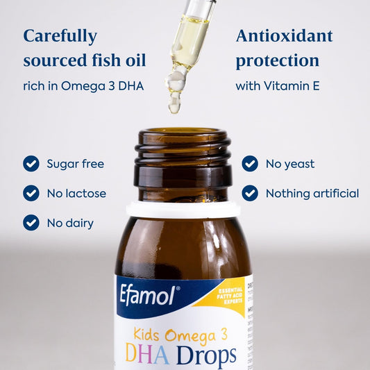 Efamol Kids Omega 3 Dha Drops | Omega 3 For Kids | Brain Supplement To Support Normal Brain Function | Dha Omega 3 Kids | Lemon Flavour Sugar Free Omega 3 Liquid | Tasteless Fish Oil Kids | 6 Months+