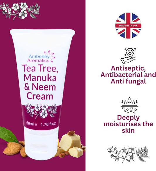 Tea Tree, Manuka & Neem Cream Two Pack (200Ml) -Antibacterial, Anti-Fungal, Antiseptic, Anti-Itch, Dry, Chapped & Cracked Skin, Eczema, Psoriasis, Jock Itch, Fungal Infections. Fast Effective Relief