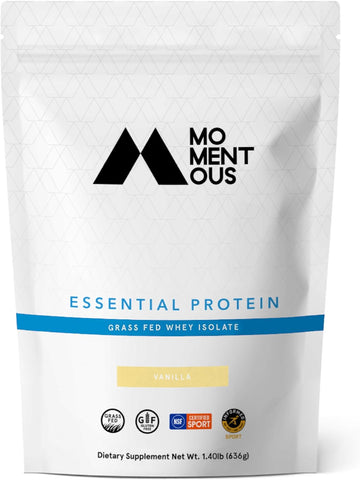 Momentous Essential Grass-Fed Whey Protein Powder - 20G Whey Isolate Protein - Nsf Certified, Gluten-Free, 24 Servings For Essential Everyday Use, Vanilla (Packaging May Vary)