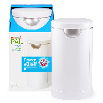 Munchkin® Pail™ Diaper Pail Baby Registry Starter Set, Powered By Arm & Hammer, Includes 6 Snap, Seal And Toss™ Bags, 1 Starter Refill Ring, And 1 Puck™ Baking Soda Cartridge