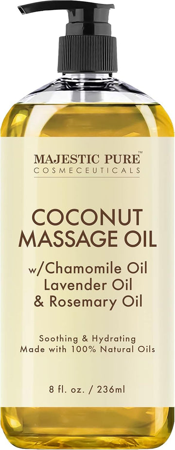 Majestic Pure Coconut Massage Oil - Ultra-Glide Formula With Soothing Aroma -Made With Natural Oils - All Skin Types, Men & Women - 8 Fl Oz