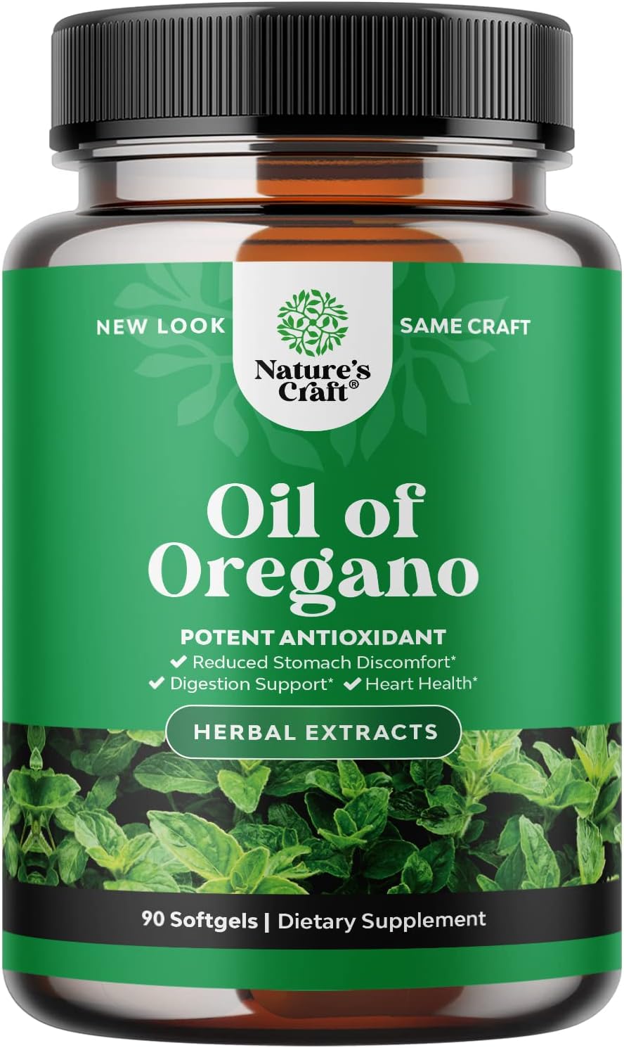 Pure Wild Oregano Oil Softgels - Oil of Oregano Softgels for Immune Support Heart Health and Upset Stomach - Soluble Fiber Antioxidant Supplement Softgels for Bone Health and Daily Energy Boost