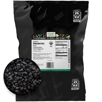 Frontier Co-Op Organic Dried Elderberries, 1Lb Bulk Bag, European Whole | Kosher & Non-Gmo Organic Elderberry Berries Dried, For Tea, Immune Support