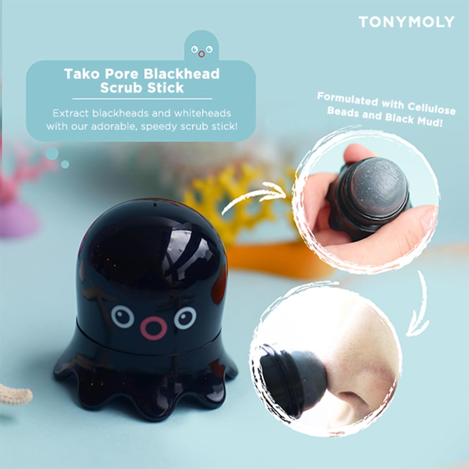 Tonymoly Tako Pore Blackhead Remover Scrub Stick Charcoal & Dead Sea Salt Exfoliator For Blackheads, Whiteheads, Pore Cleansing & Oil Control, 0.8 Oz : Beauty & Personal Care