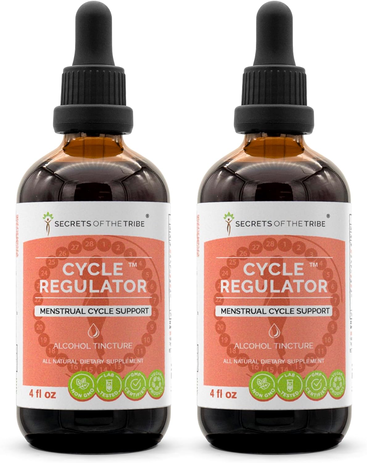 Secrets of the Tribe Cycle Regulator Alcohol Extract, Vitex,Partridgeberry, Lady's Mantle, Black Cohosh, Yarrow, Dong Quai. Glycerite Tincture, Women's Health Formula (2x4 fl oz)