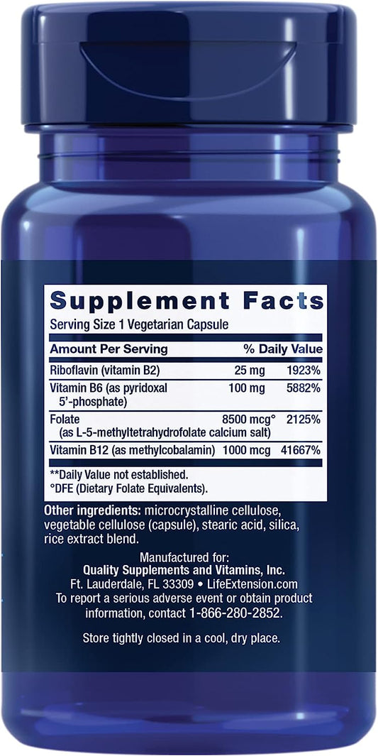 Life Extension Homocysteine Resist - For Heart & Brain, Cognitive Health Support Supplement ? Vitamin B2, B6 & B12 + Folate - Once-Daily, Non-GMO, Gluten-Free - 60 Vegetarian Capsules