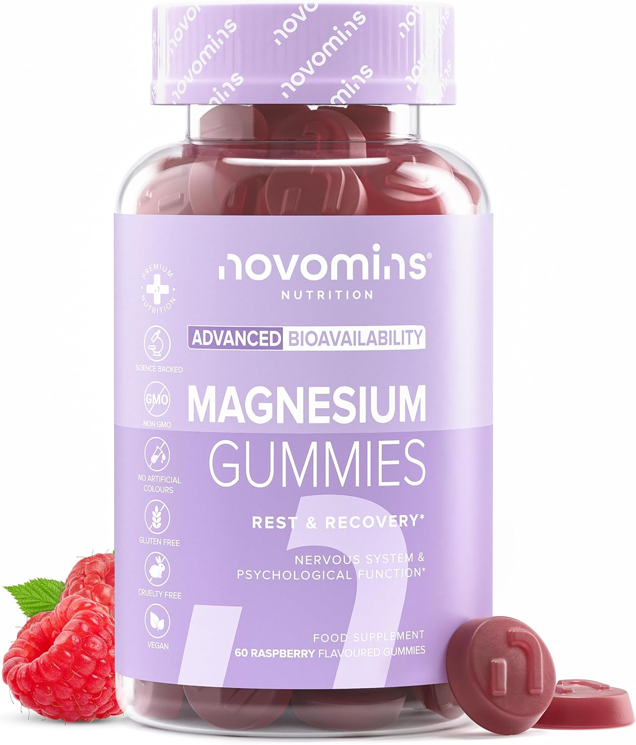 Adult Magnesium Gummies - High Strength 1636Mg Magnesium Citrate Offering 180Mg - High Strength Supplements - Alternative To Spray & Oil - Vegan - 60 Gummies - Novomins