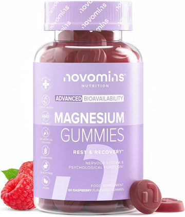 Adult Magnesium Gummies - High Strength 1636Mg Magnesium Citrate Offering 180Mg - High Strength Supplements - Alternative To Spray & Oil - Vegan - 60 Gummies - Novomins