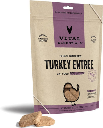 Vital Essentials Freeze Dried Raw Cat Food, Turkey Mini Patties Entree, 3.5 Oz