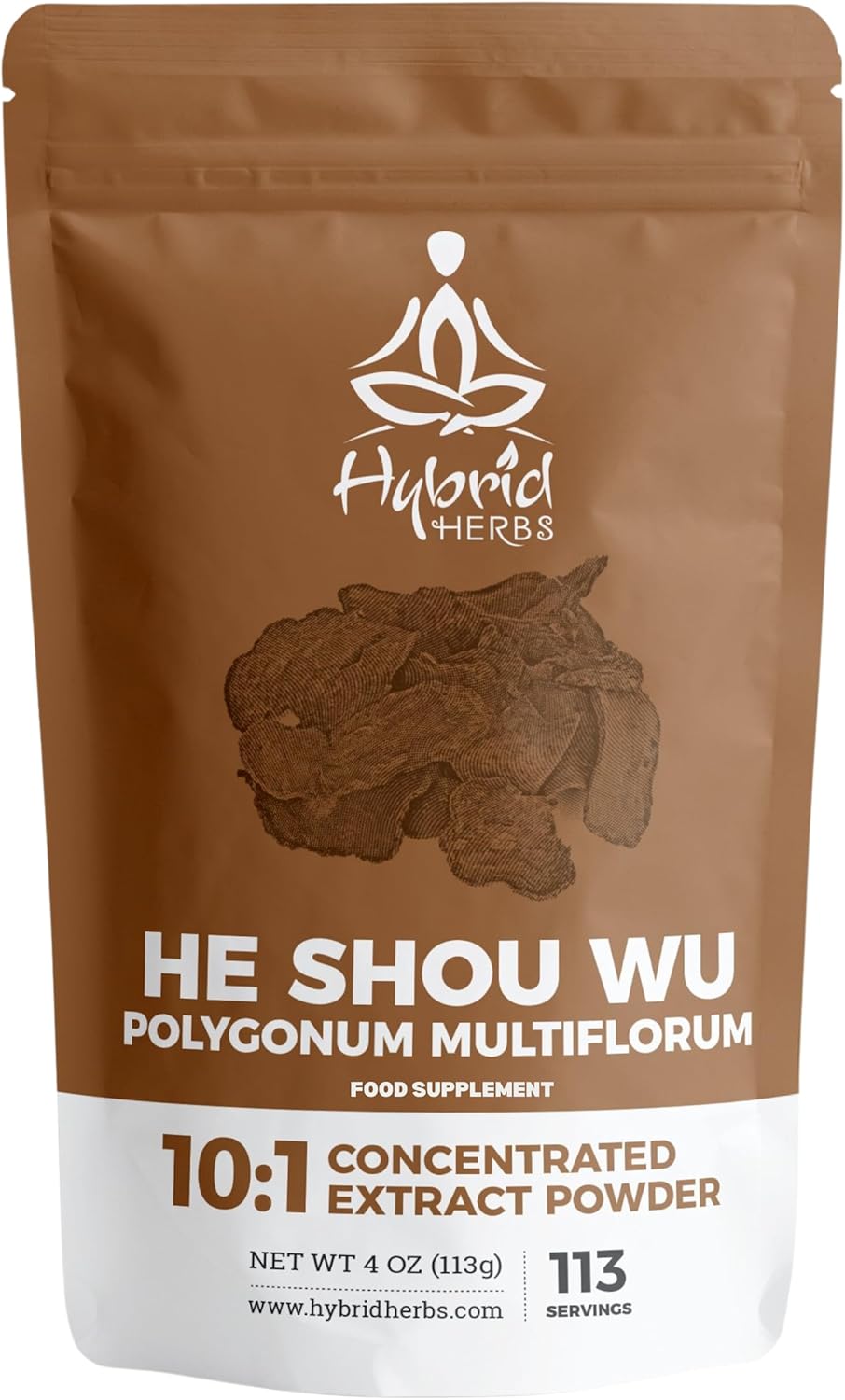 Hybrid Herbs - He Shou Wu Powder 10X Strength - Natural Supplement For Hair Growth & Colour, Skin, Fertility Support, Rich In Antioxidants | Fo-Ti High Potency 10:1 Extract - 113 Servings (113G)