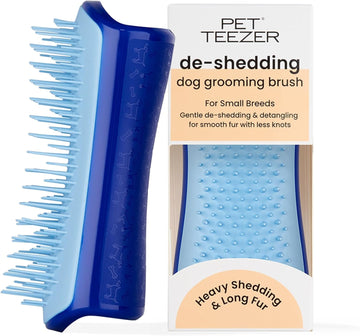 Tangle Teezer Small Pet Teezer Small De-Shedding Grooming Brush - For Dry Hair Or Bath - The Perfect Deshedding Brush For Dogs - Navy & Sky Blue