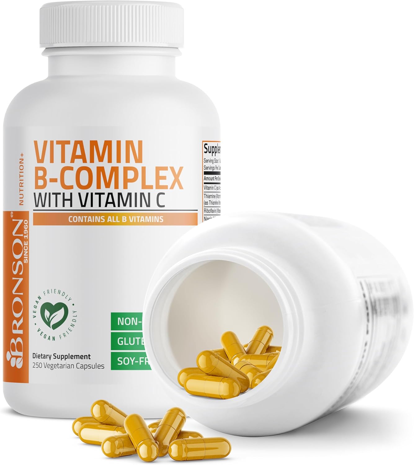 Bronson Vitamin B Complex with Vitamin C - Immune Health, Energy Support & Nervous System Support - Non-GMO, 250 Vegetarian Capsules : Health & Household