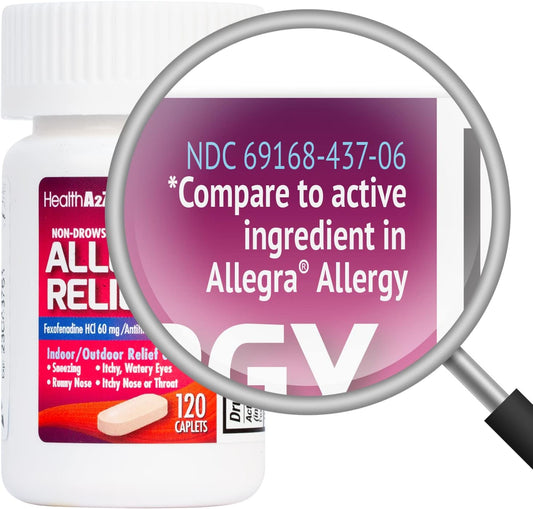 Healtha2Z® Fexofenadine Hydrochloride 60Mg | 12-Hour Antihistamine For Allergy Relief | Non-Drowsy (120 Counts (Pack Of 1))