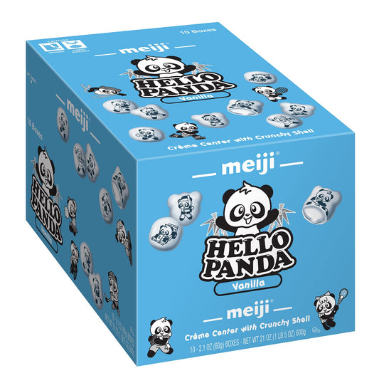 MEIJI Hello Panda Cookies, Vanilla Crème Filled - 2.1 oz, Pack of 10 - Bite Sized Cookies with Fun Panda Sports