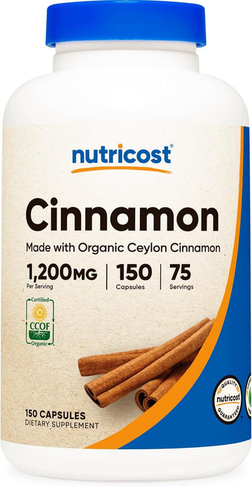 Nutricost Organic Cinnamon (Ceylon Cinnamon) 1,200mg Serving, 150 Capsules - Gluten Free, Non-GMO